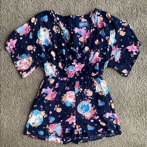 Collectif Vintage Blue and Pink Floral Jumpsuit